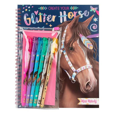 Miss Melody Create your Glitter Horses Malbuch mit Filzstiften