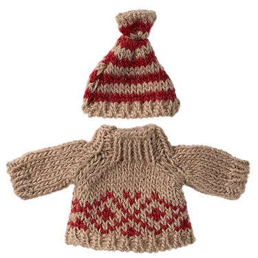 Kleidung für Mama / Papa Maus Strickpullover & Mütze - Maileg Zubehör