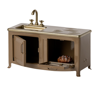 Maus Küche mit Herd + Spüle in Hellbraun - Zubehör Maileg