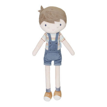 Große Stoffpuppe / Kuschelpuppe Jim groß (50cm) mit blauer Latzhose
