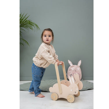 Holz Lauflernwagen / Schiebewagen mit Aufbewahrung für Spielzeug - Hase