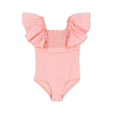 Komfortabler Badeanzug mit Rüschen - geranium pink