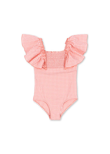 Komfortabler Badeanzug mit Rüschen - geranium pink