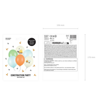 Baustellen Fahrzeuge Luftballons im 6er Set, Deko für Kindergeburtstag