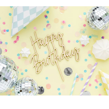 Happy Birthday Cake Topper aus Holz, Tortendeko & Tortenaufleger