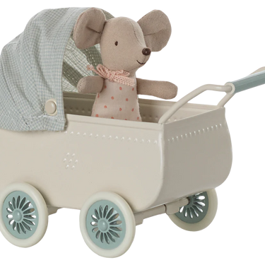 Kinderwagen mit Baby Maus, Mint- Maileg Zubehör