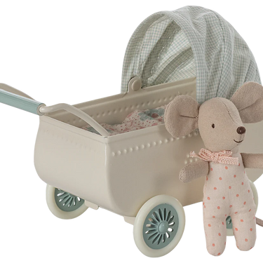 Kinderwagen mit Baby Maus, Mint- Maileg Zubehör