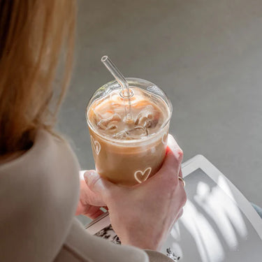 Trinkglas mit Herzen - Großes Glas Eulenschnitt