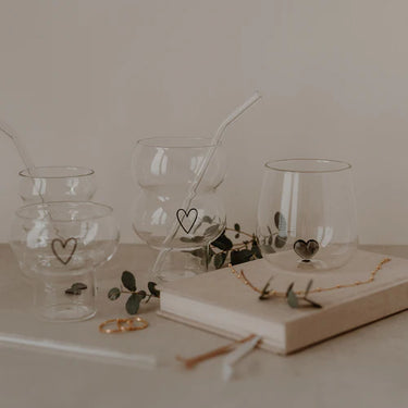 Double Bubble Glas mit Herz - Geschwunges Glas Eulenschnitt