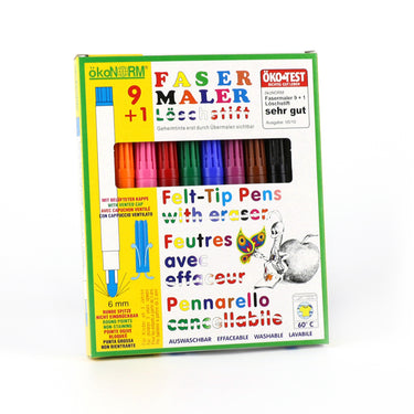 Fasermaler 9+1, inkl. Löschstift - 9 Farben - auswaschbar & nachhaltig