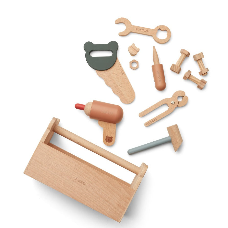 Luigi Werkzeug-Set / Werkzeugkasten aus Holz in verschiedenen Farben