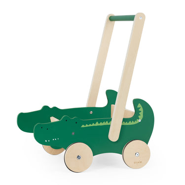 Holz Lauflernwagen / Schiebewagen mit Aufbewahrung - Krokodil