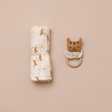 Öko Beißring / Babyspielzeug "Tiger" mustard