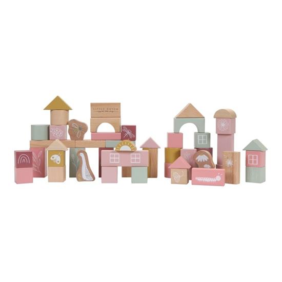 50 Holzbausteine / Holzklötze mit wunderschönen Motiven in einer Box - zwei Farben