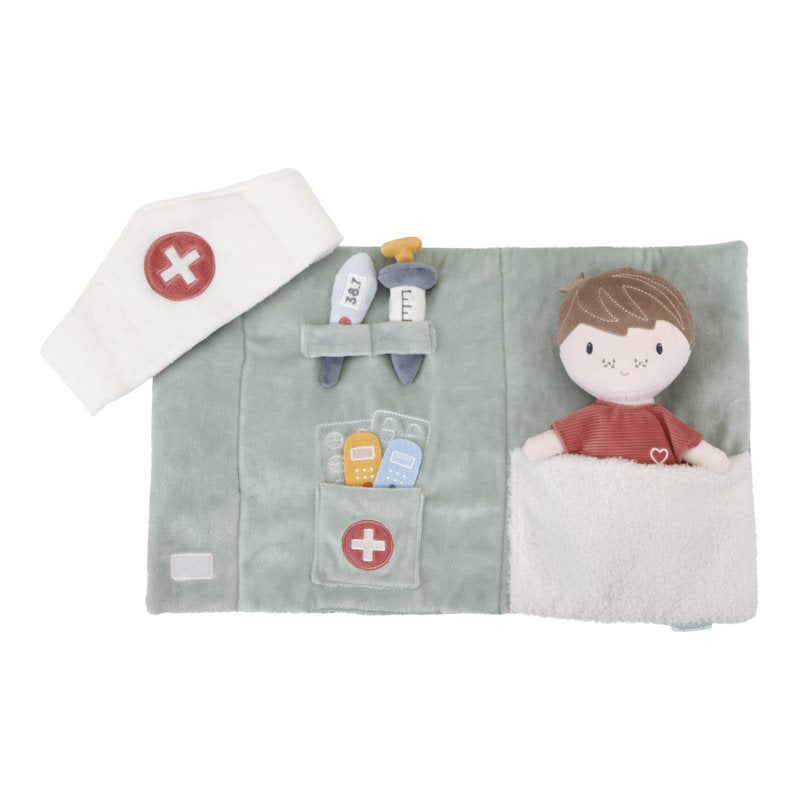 Arzt Spiel-Set mit Kuschelpuppe Jim und Arztkoffer / Krankenpflegeset für Puppe Jim