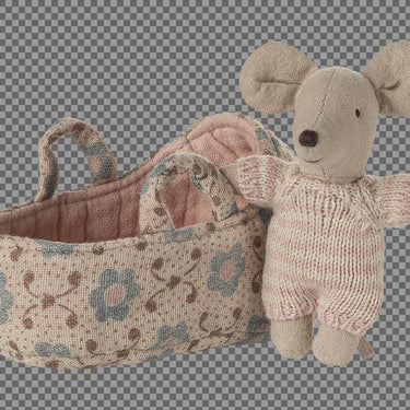 Maileg Baby Maus in Tragekorb - rose