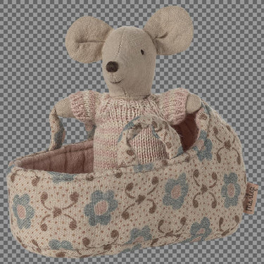 Maileg Baby Maus in Tragekorb - rose
