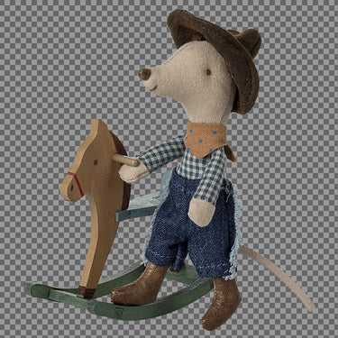 Maileg Cowboy Maus - Bruder Maus auf Schaukelpferd