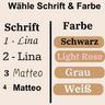 Wähle Schriftart und Stickfarbe aus
