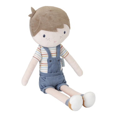 Große Stoffpuppe / Kuschelpuppe Jim groß (50cm) mit gelber Latzhose