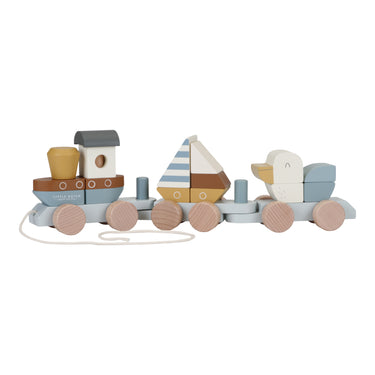 Holz-Zug mit Fischerboot, Segelboot und Möwe Steckformen -  Sailors Bay
