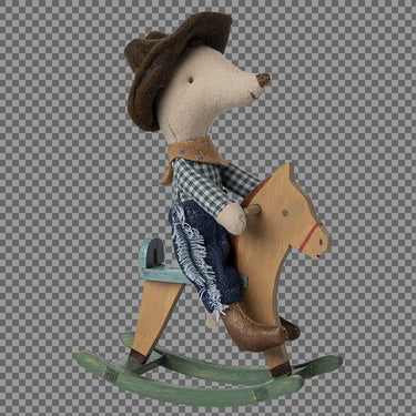 Maileg Cowboy Maus mit süßem Schaukelpferd!