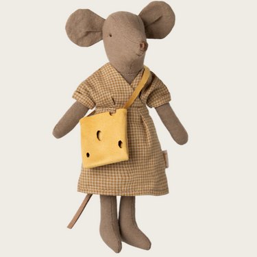 Maileg Mama Maus mit Kleid und Käsetasche