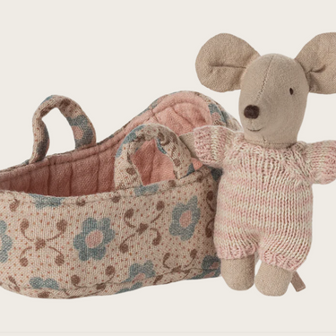 Maileg Baby Maus in Tragekorb - rose