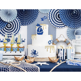 Dekorative Rosetten, Papierfächer in Marineblau