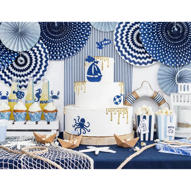 Dekorative Rosetten, Papierfächer in Marineblau