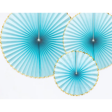 Dekorative Rosetten, Papierfächer in Blau, 3 Stück
