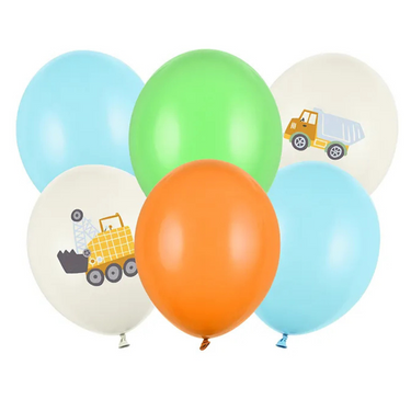Baustellen Fahrzeuge Luftballons im 6er Set, Deko für Kindergeburtstag