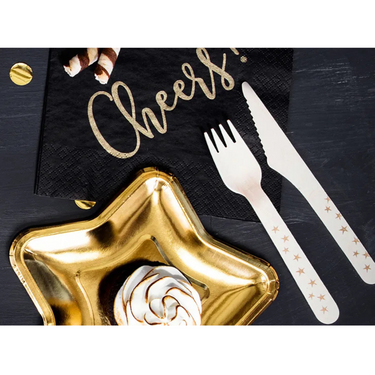 Einweg Holzbesteck Sterne, Gold, 16cm,  Deko Set  Kindergeburtstag