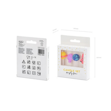 Weltraum Kuchenkerzen mit Planeten, Raketen Motiv - Geburtstagskerzen 4 Stück