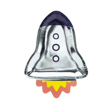 Weltraum Pappteller in Raketen Form 6 Stück, Weltall Deko für Kindergeburtstag