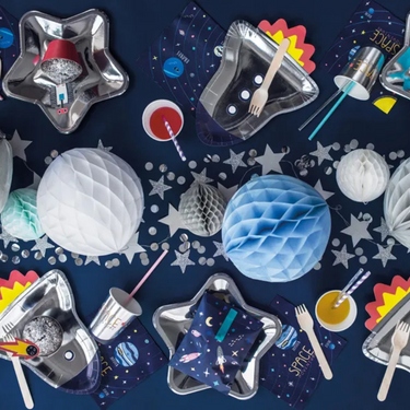 Weltraum Pappteller in Raketen Form 6 Stück, Weltall Deko für Kindergeburtstag