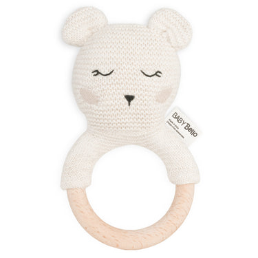 Beißring / Rassel mit Holzring "Bobby der Polarbär"