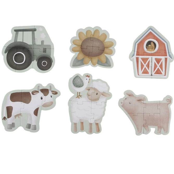 6 verschiedene Puzzle in einem Set mit Bauernhof-Illustrationen - Little Dutch