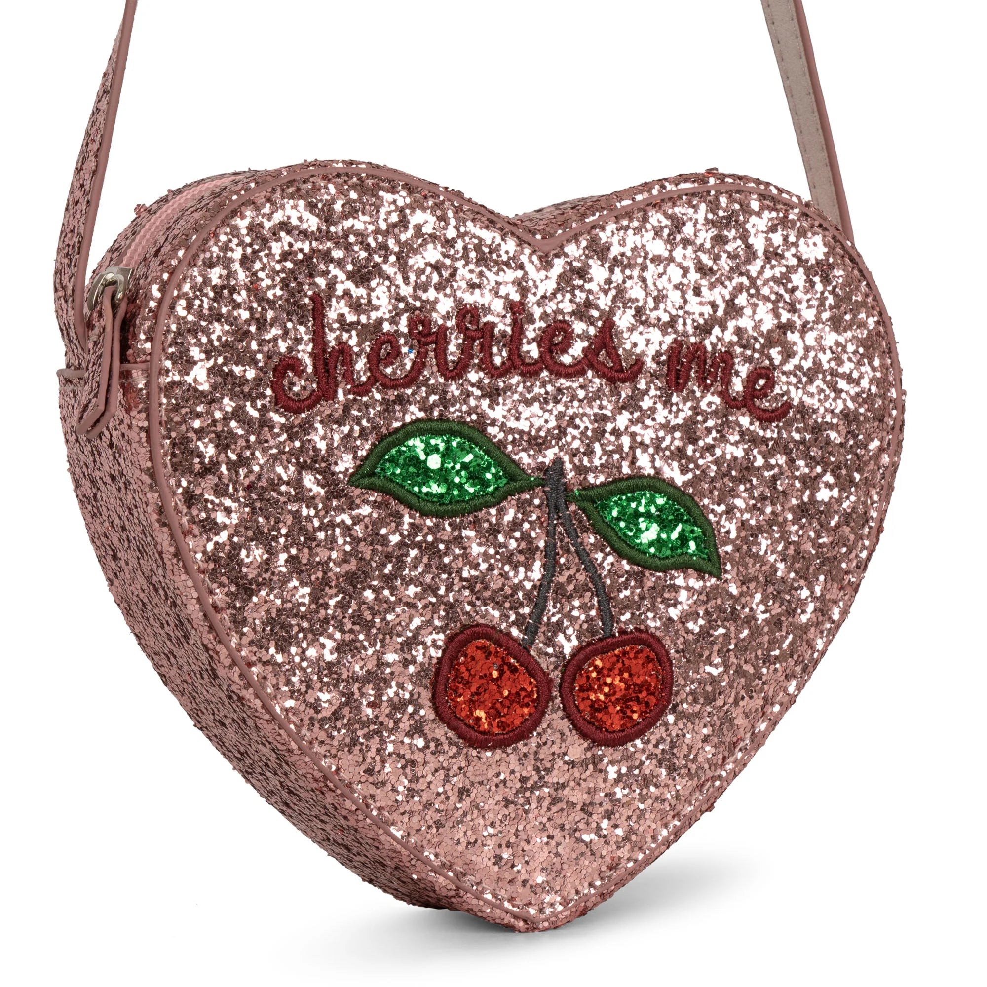 Glitzernde Schultertasche "Cherry" in Herzform für Kinder - Handtasche für Kinder
