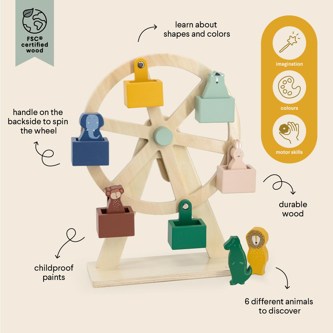 TRIXIE Holz Riesenrad - Drehbares Spielzeug Mit Tierfiguren Aus FSC-Holz
