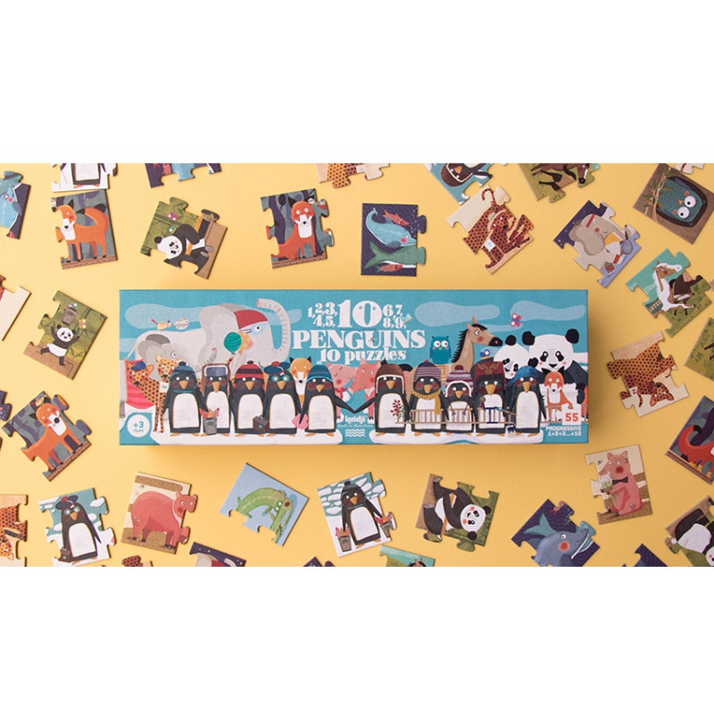 Zahlen-Lernpuzzle / Puzzle "10 Pinguine" - Spielerisch Zählen lernen