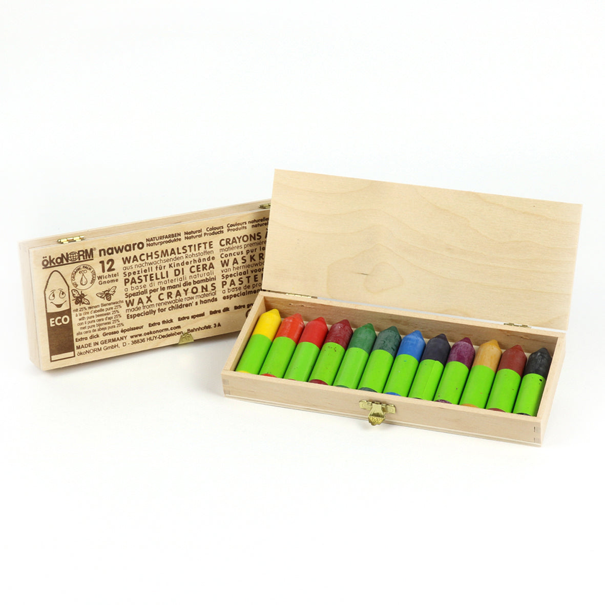 Wax gnome nawaro, wooden box FSC-certified - 12 colors