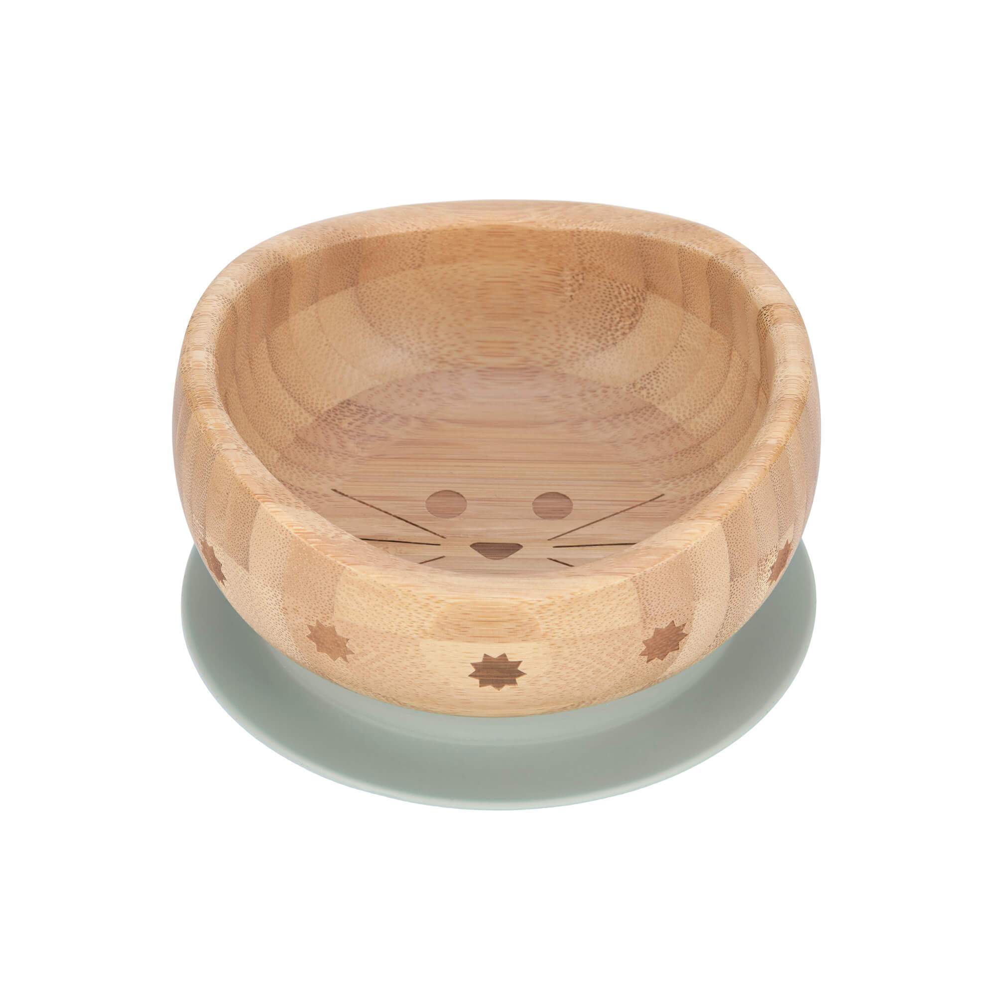 Children's bowl bamboo wood with silicone ring "Cat"
