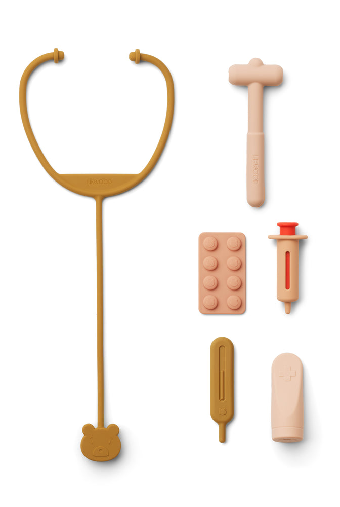 Lennart Doktor Set aus Silikon - Das Set enthält: Stethoskop, Hammer, Thermometer, Pflasterpackung, Spritze und Schlauch