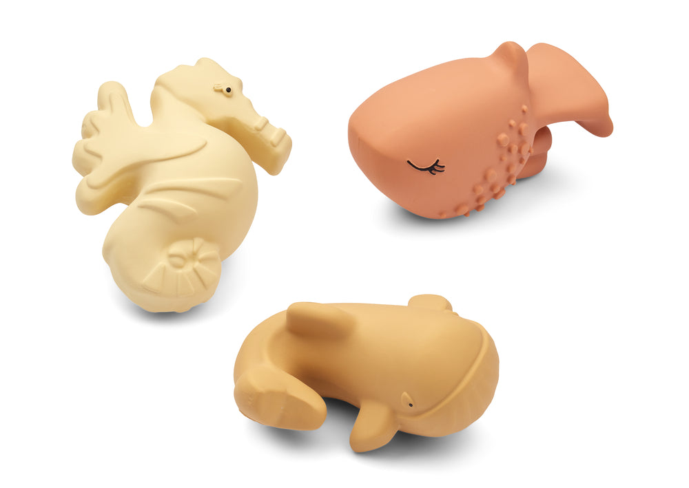 Nori Wassertiere Badespielzeug / Spielzeug für die Badewanne im 3er Pack - Seepferdchen, Wal und Hai