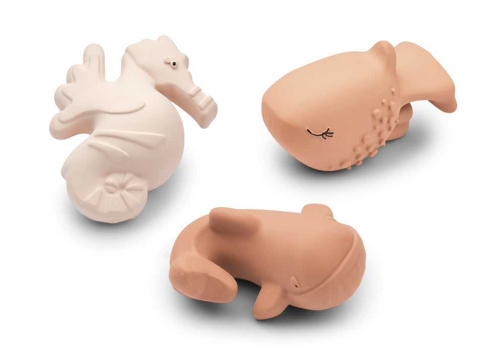 Nori Wassertiere Badespielzeug / Spielzeug für die Badewanne im 3er Pack - Seepferdchen, Wal und Hai